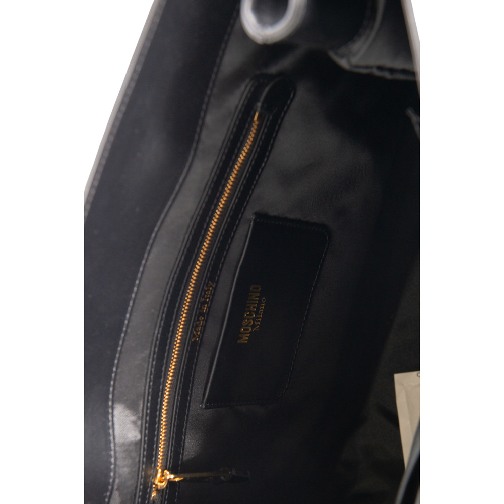 MOSCHINO Black Leather Logo Tote Bag Medium - Picture 6 of 8